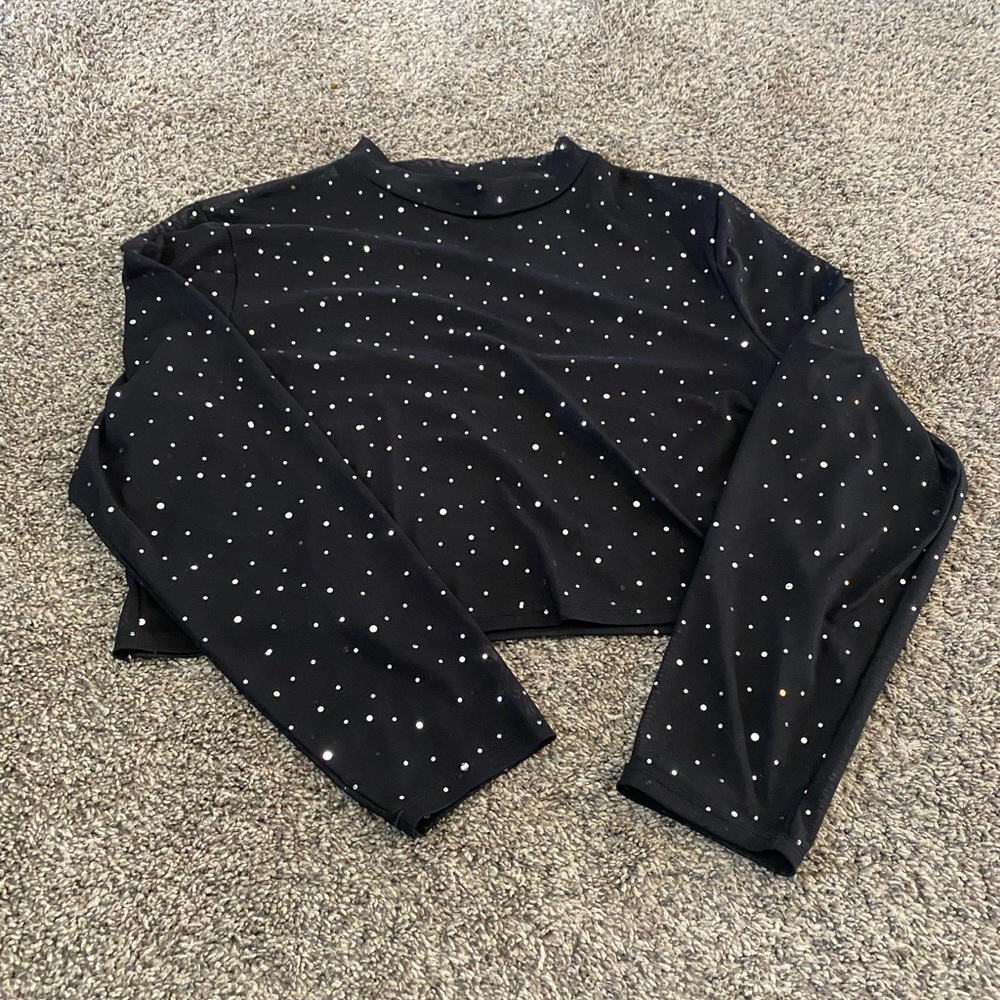 Sequins Mesh Long Sleeved Crop Top